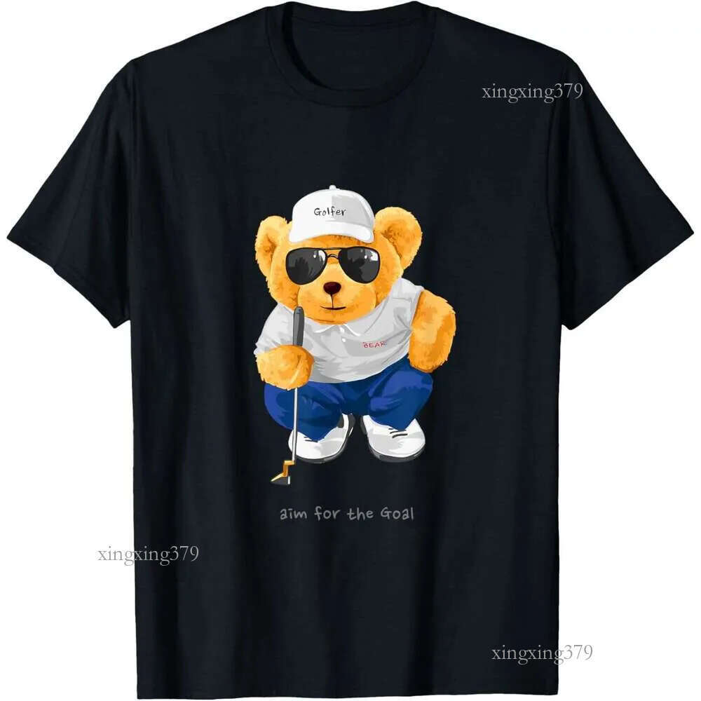 T shirt for Mens Cool Wild Teddy Bear Playing Golf Style Illustration T-Shirt Shirts Tshirt Graphic Tee Casual Tops Clothes Short sleeve