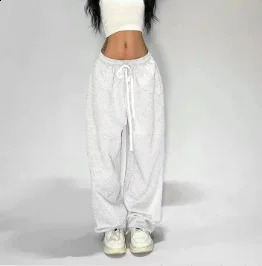 Y2K Casual and Grey Sweatpants for Women with Starchy Waist Loose Fit Black Parachute Pants 241228