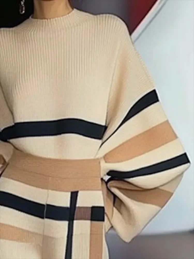 Beautyblue Womens Sweater Warm Winter 2025 Casual RoundNeck Loose Pullovers Lantern Sleeves Female Tops 241223