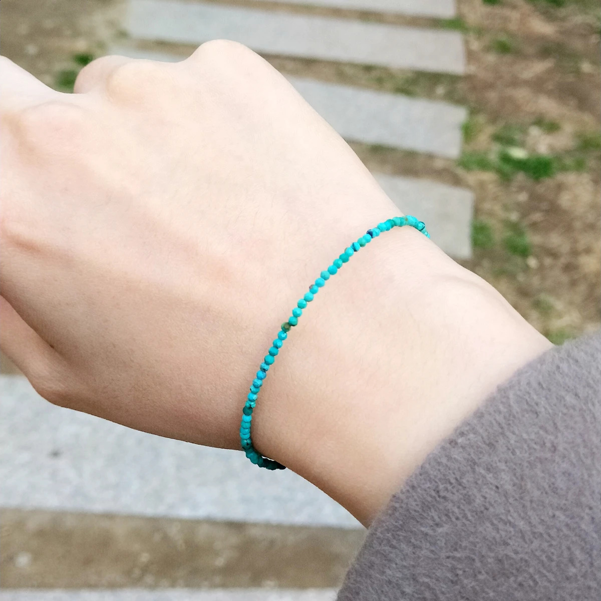 925 Sterling Silver Faceted Turquoise Bracelet Dainty Natural Stones Unique Womens Bohemian Bracelet 241227