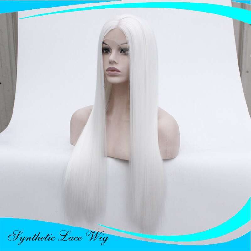 Front Lace Hand Hooked Hair, Medium Long Hair Wig, Pure White Full Head Cover, Women's High-Temperature Silk Synthetic Wig Kq2 Kq2