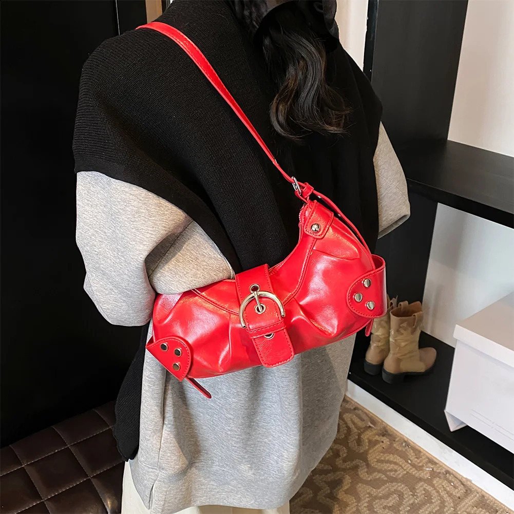 Y2K Red Bag Purse for Women Handbag Shoulder Bags Girls Punk Clutch Purses Retro Top Handle Bag Womens Bag 241228