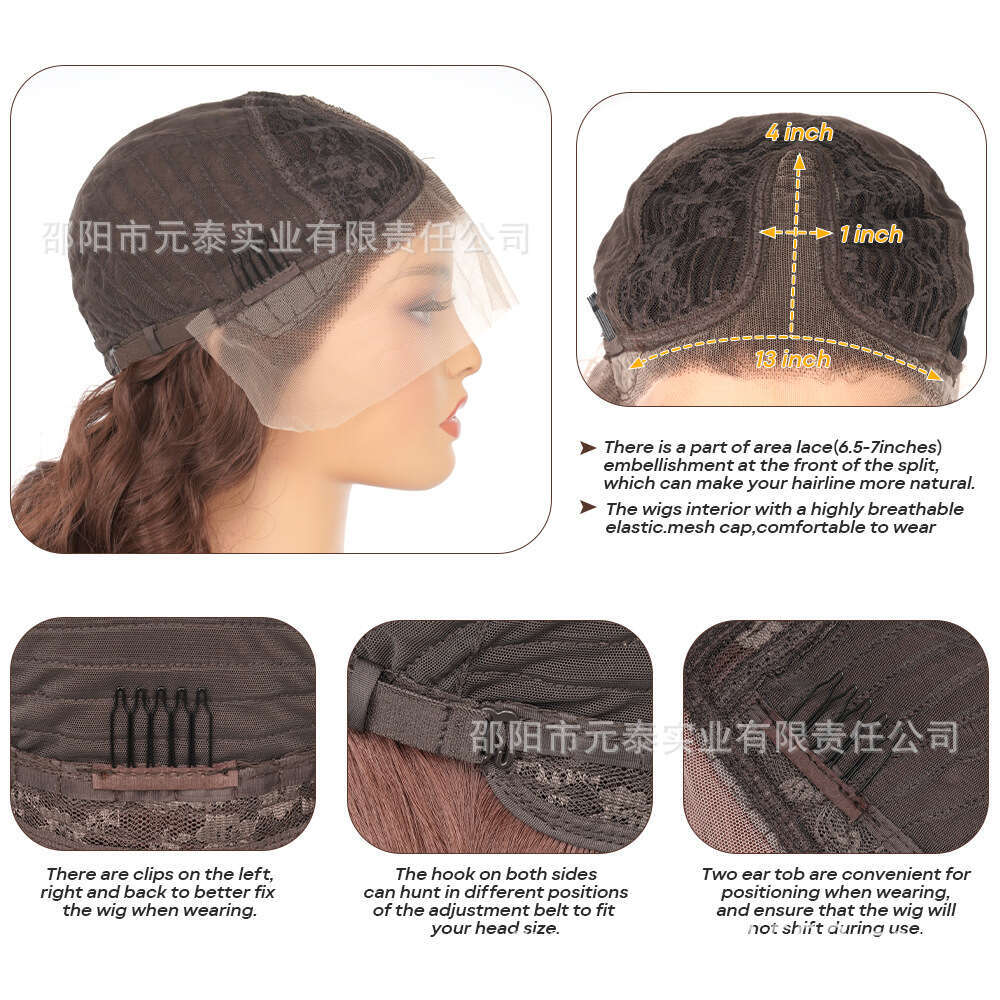 Women's Front Lace Yaki Wig Mid Split Long Straight Hair T Part Chemical Fiber Headband Wigs Kq2 Kq2