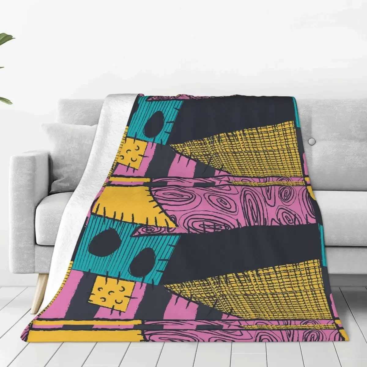 Nightmare Sewn Pattern Blanket Cover Fleece Nightmare Before Christmas Super Warm Throw Blanket for Car Sofa Couch Bedroom Quilt Z241228