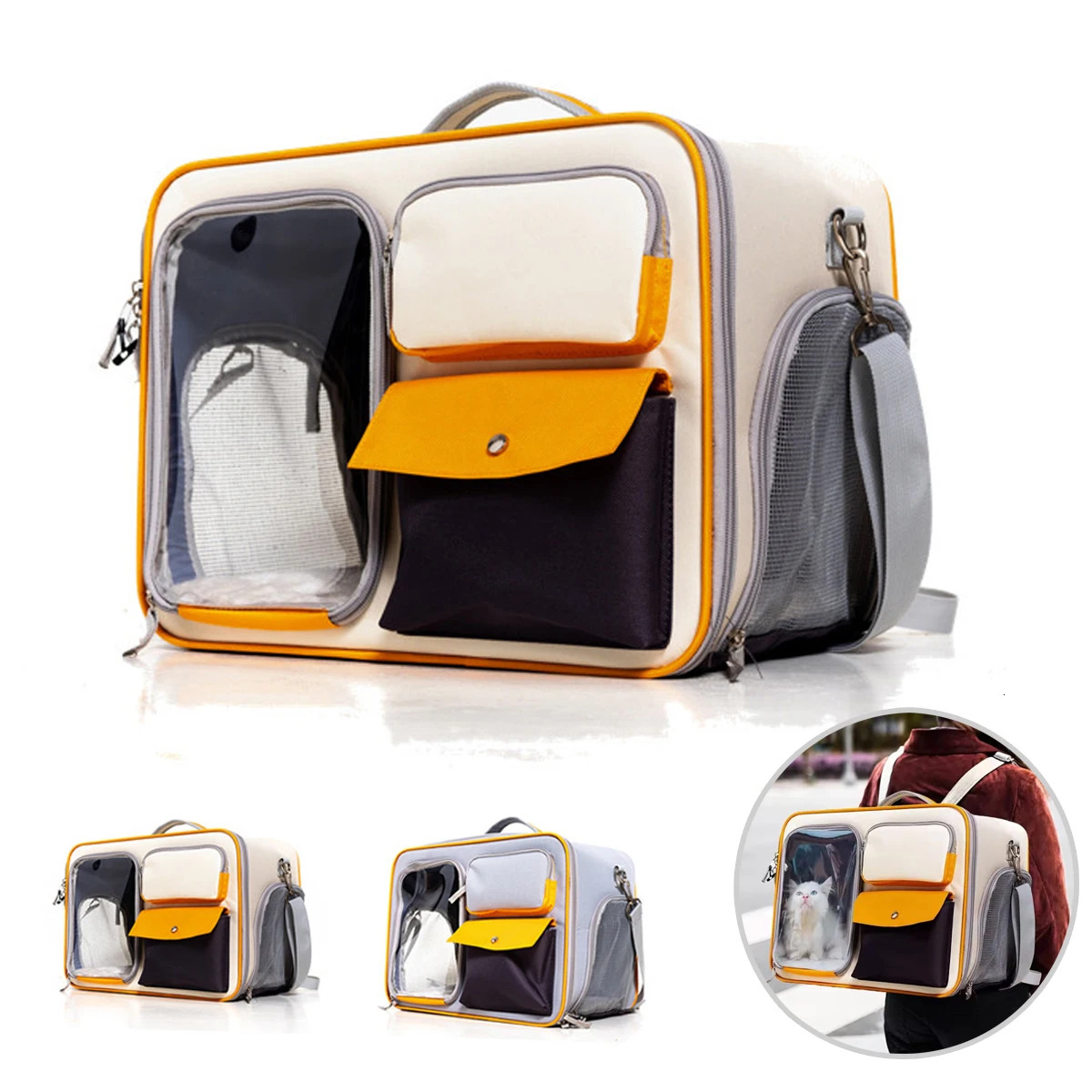 Foldable Backpack Large Capacity Breathable Double Layer Portable Carrier For Cat Traveg Pet Moving Bag Cats Products