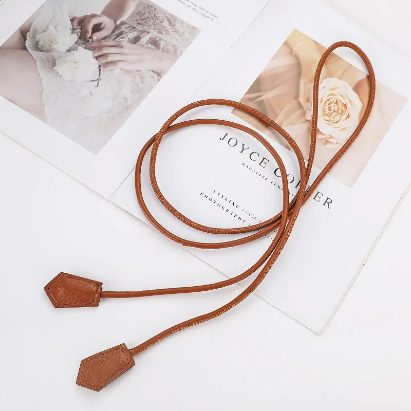 Womens Slim Sheepskin rope Long Waist Belt Knotted Womens Belt Solid Color Thin Waist Chain Dresses String Waistband Vintage belts 241227