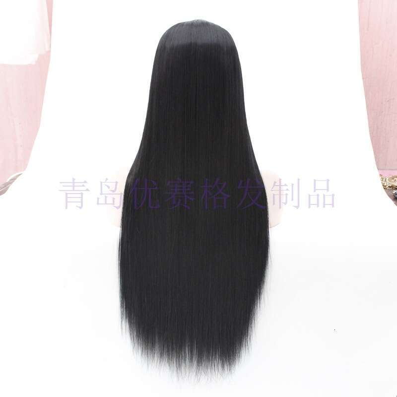 Wig For Ladies, Mid Length Straight Hair, Black Synthetic Front Lace Wig Headband Kq2 Kq2