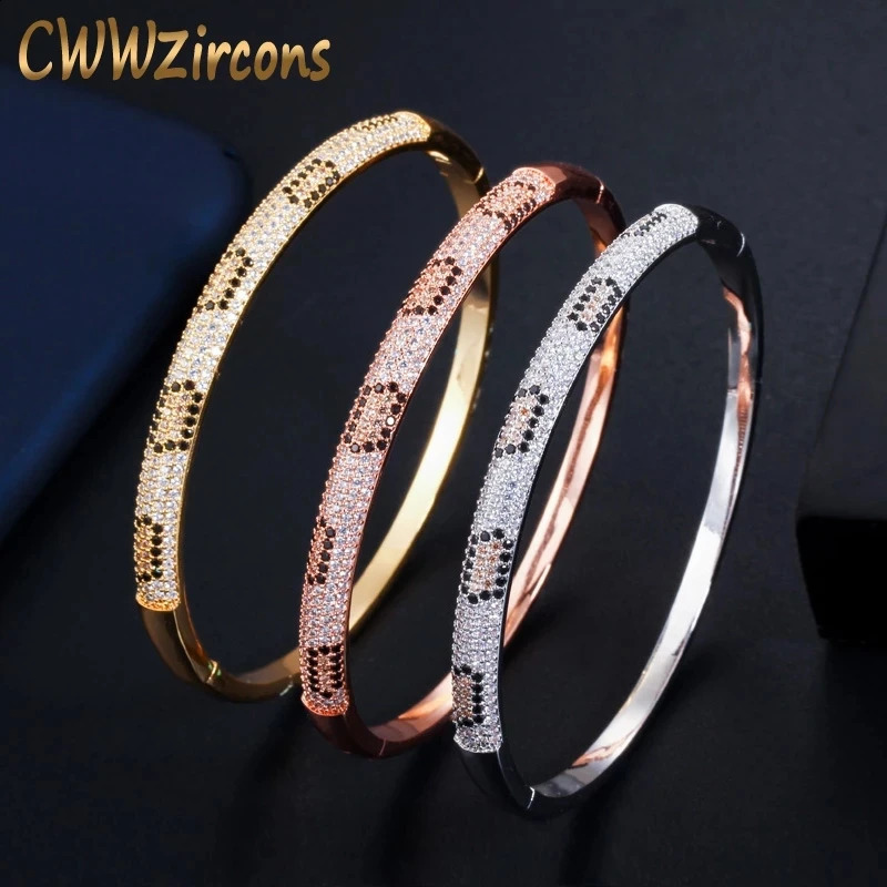 CWWZircon Micro Pave Cubic Zirconia Rose Gold and Silver Color Love Snake Leopard Open Cuff Bangle Bracelet for Women Gift BG032 241227