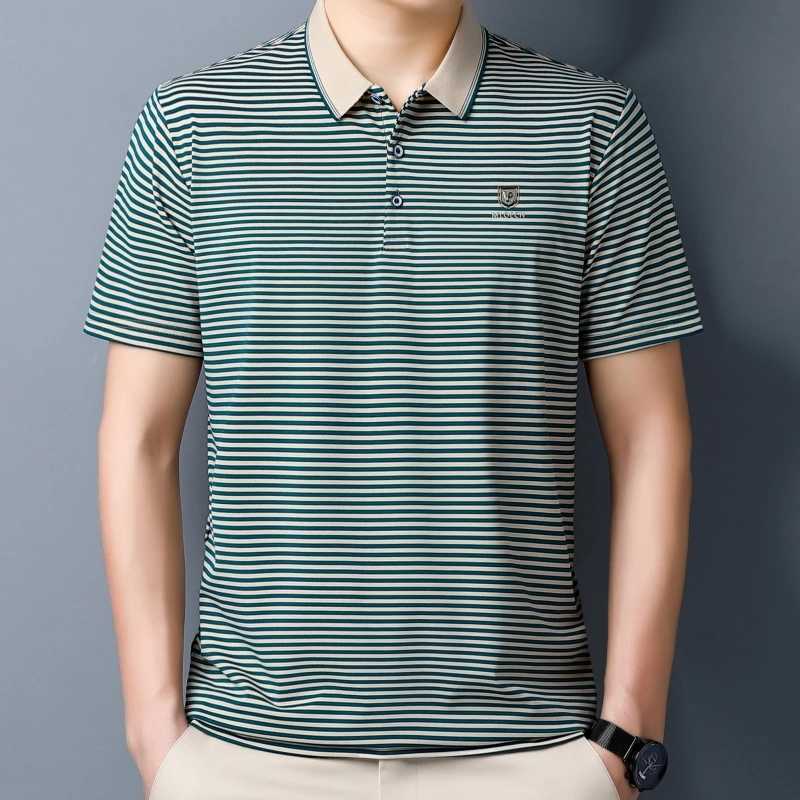 Summer Trend Mens Business Casual shirt Shirt Short Sleeve Breathable Versatile Fashion Shield Lapel Striped T-shirt Top X241228