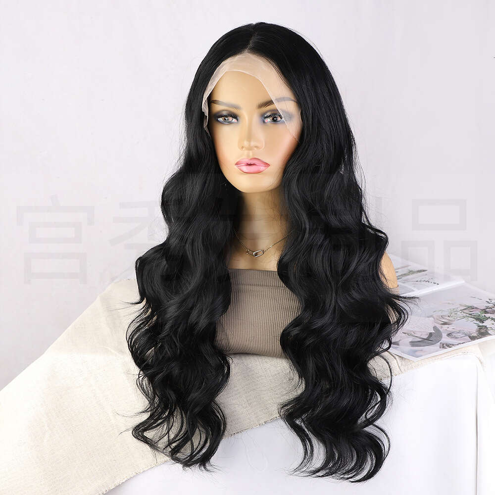 Black Big Wave Long Hair Front Lace 13 * 4 Synthetic Women Wig Kq2 Kq2