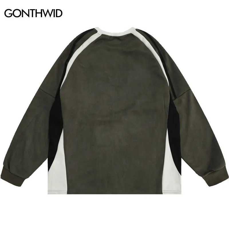 Harajuku Suede Sports Shirt Hip Hop Retro Embroidery Patchwork Long Sleeve Shirts 2023 Fashion American Style Loose Shirt Tops X241228