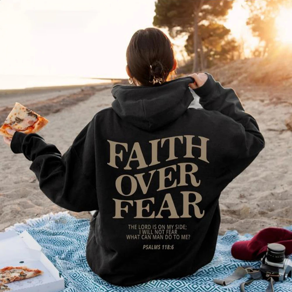 Faith Over Fear Christian Hoodie Sweatshirt Jesus Trendy Bible Verse Shirt Unisex Aesthetic Clothes Streetwear 241227