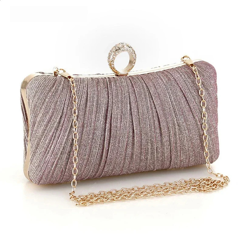 Women Clutch Shoulder Bag Purse for Party Wedding Prom Birthday Long Square Gold Evening Bags Pleated Elegant Handbag 241227