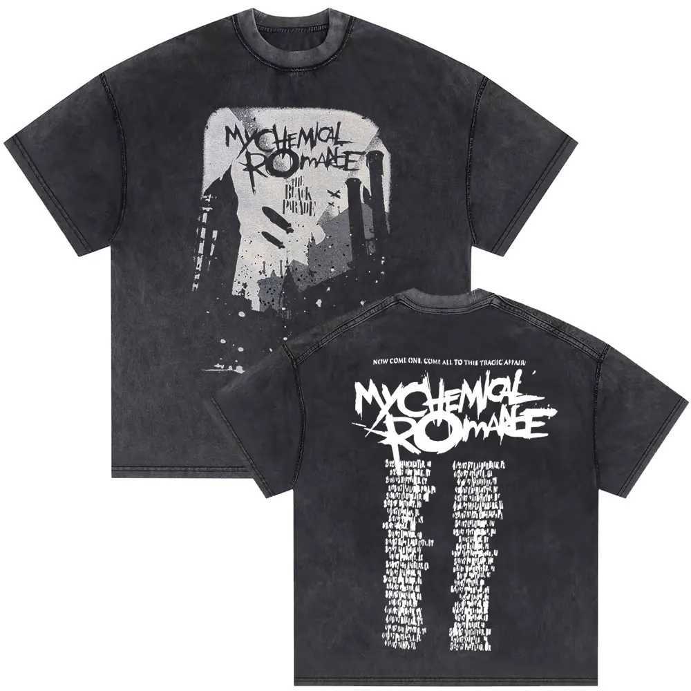Washed Vintage My Chemical Romance 2007 Tour T-shirt Mens Parade Punk Emo Rock Band T-shirt Mens Fashion Oversized T-shirt X241228