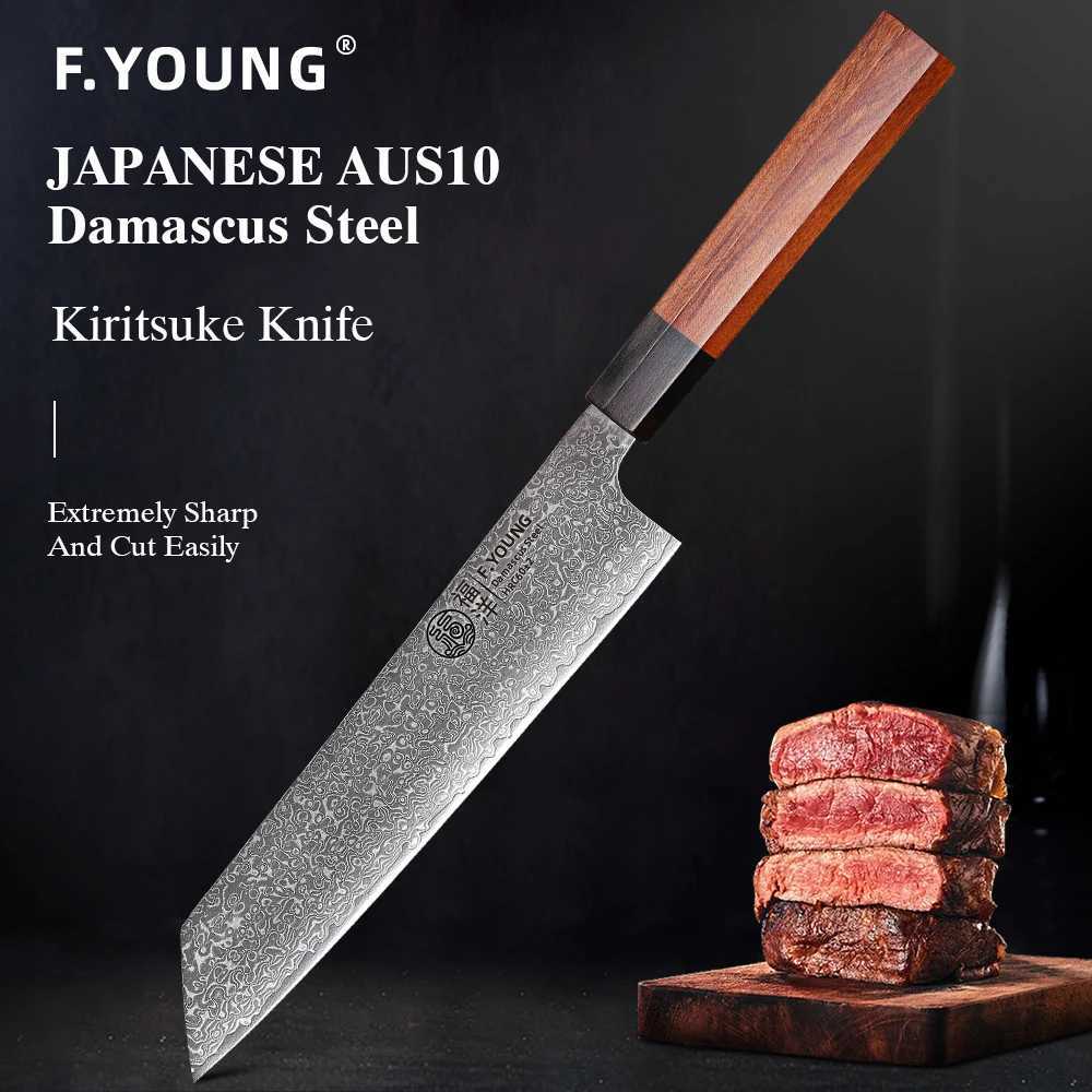 F.YOUNG 8.2-inch Japanese Kiritsuke Knife Damascus Steel Kitchen Chef Knives Sharp Professional Cleaver Hand Forged Cooking Tool Y241227
