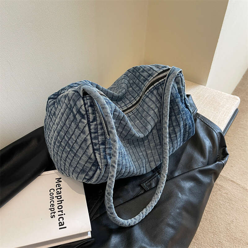 Hong Kong Feng Shui Washed Denim Cloth For Women, New Autumn And Winter Korean Version, Fashionable Large Capacity Casual Single Shoulder Armpit Bag