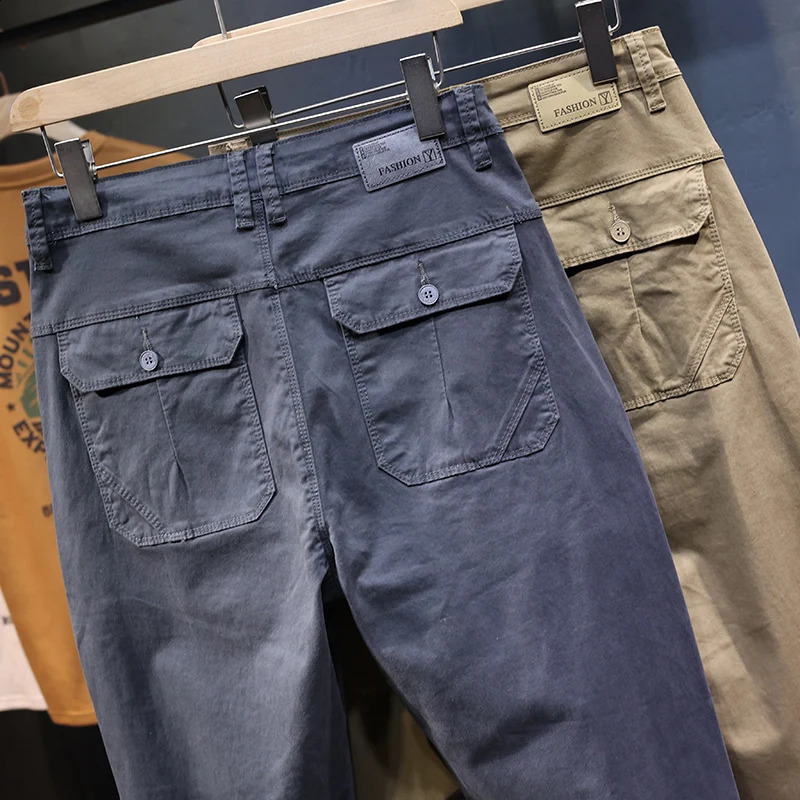 Harem pants mens loose and loose pocket pants gray elastic patch work fashion pocket mens clothing tapered Troures Kpop 241227