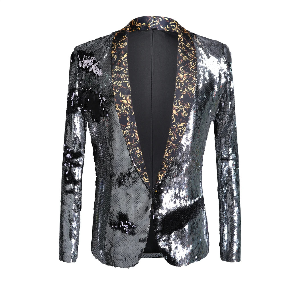 Autumn and Winter comer Two tone Glitter Slim Set Stage Costume Nightclub Bar DJ Singer Coat Performance Costume 241227
