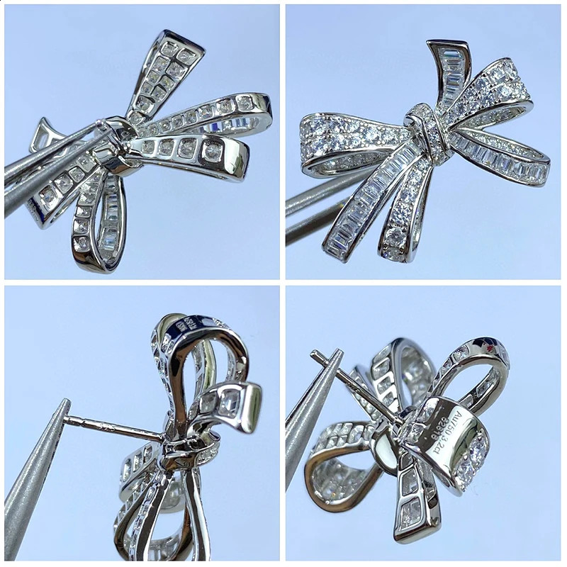 Luomansi Super Flashing Bow Diamond S925 Silver Earrings Fine Jewelry Wedding Party Birthday Romantic Woman Gift 241226