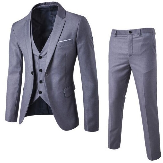 Autumn new high-end mens solid color casual suit set three piece set small suit slim fit youth mens dress