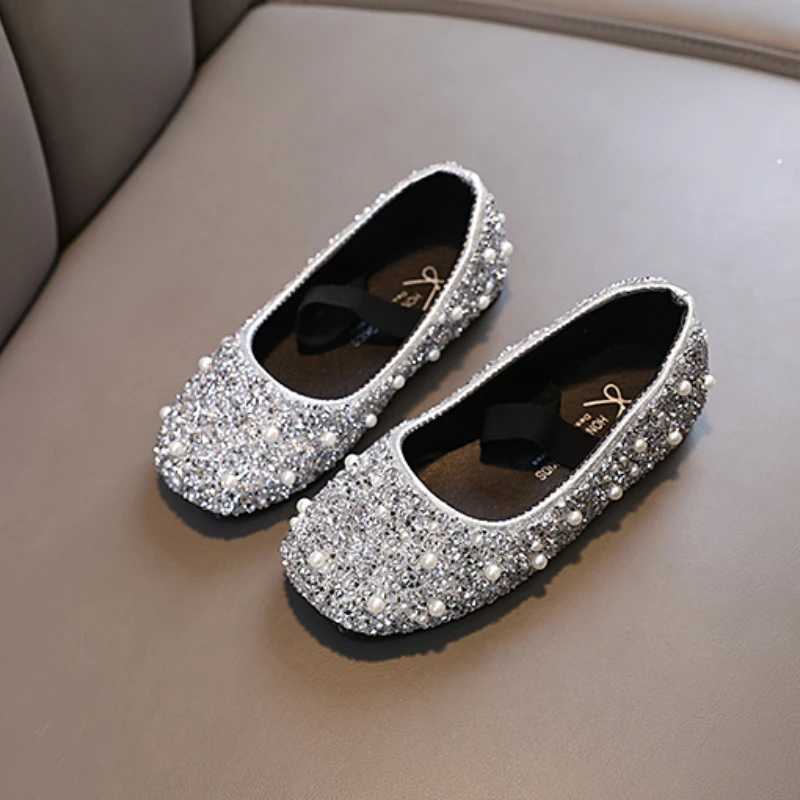 Girls Princess Glitter Luxury Shoes For Shallow Children Ballet Flats 21-36 Elastic Band Four Colors Beautiful Kids Shoes W241228