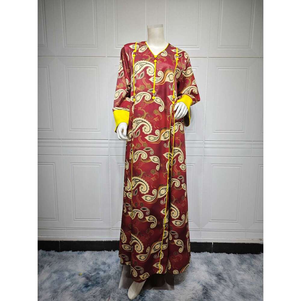 Muslim Arab Dubai Women's Fashion Printed Robe Middle Eastern Dress