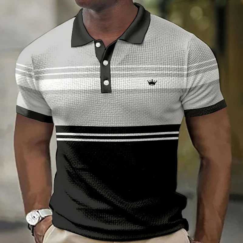 Striped Mens shirt Shirts 3d Crown Printed Daily Street Tops Tees Loose Oversized Shirt Men Clothing Summer Casual Short Sleeves X241228