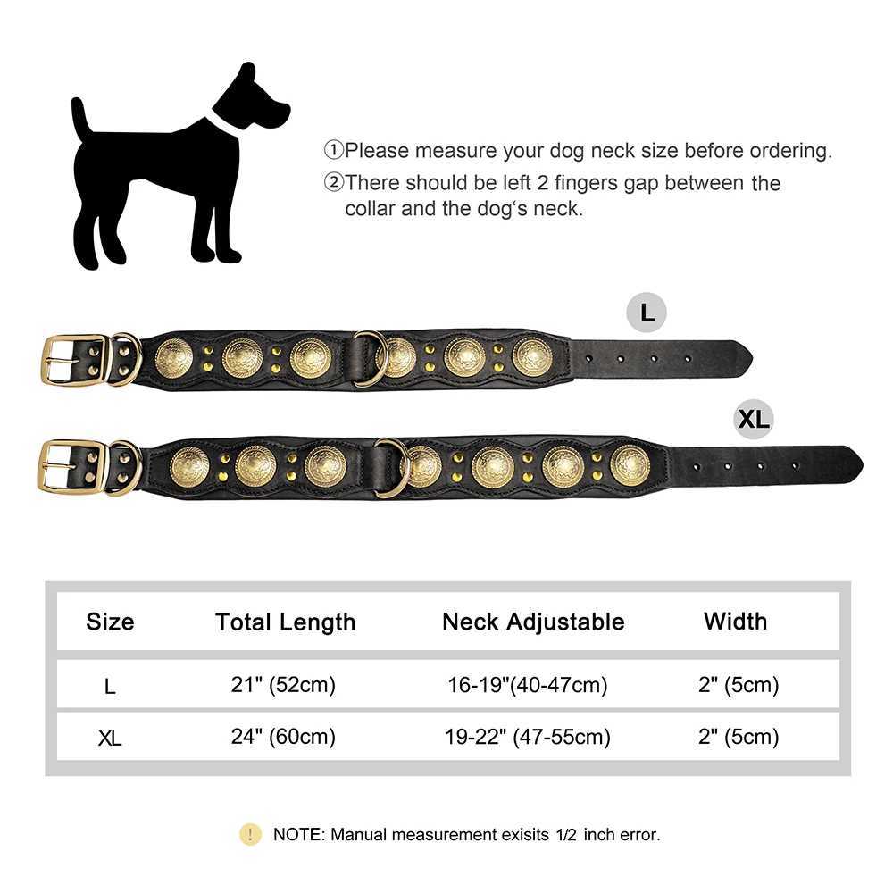 Real Leather Dog Collar Genuine Leather Dog Collars Spiked Studded Big Dog Collar Adjustable Necklace For Medium Large Dogs Pug M241228