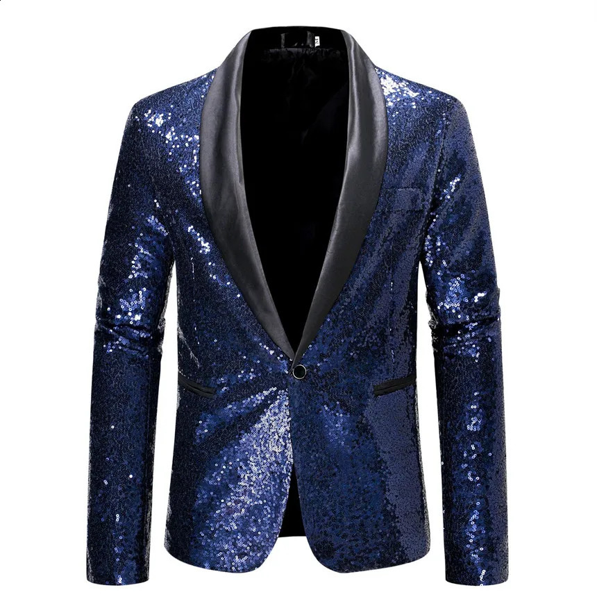Colorful glitter decoration black collar jacket mens wedding party dress jacket blue mens suit jacket S M L XL XXL 241227