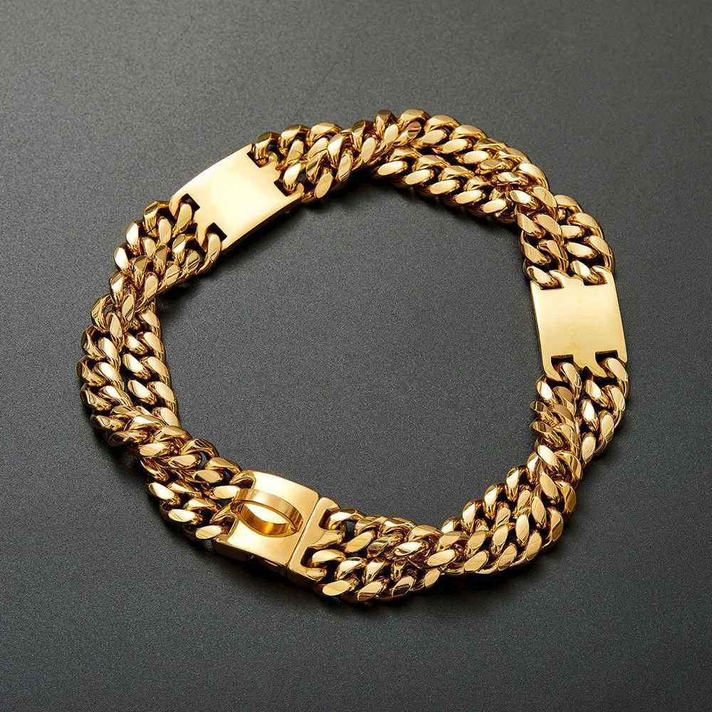 12mm Double Row Dog Chain Collar with Secure Buckle 18K Gold Cuban Link Strong Metal Collar for Big Dogs Pitbull German Shepherd M241228