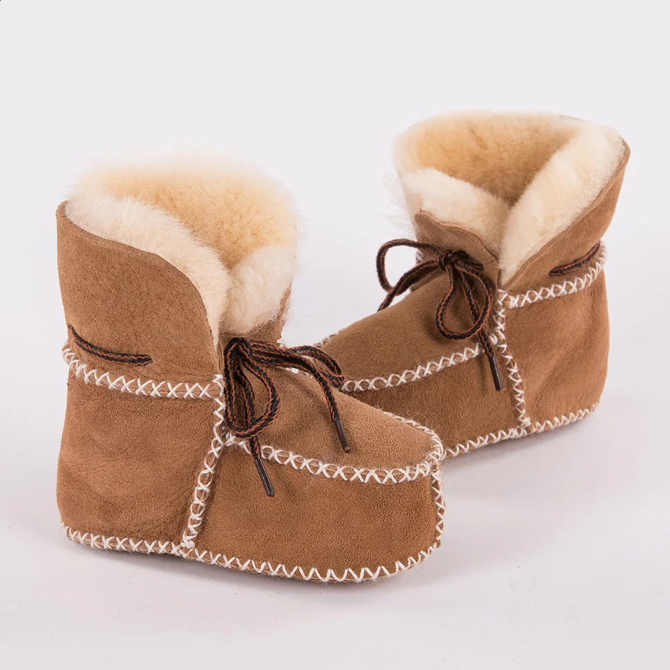 MPPM First Walker Shoes Winter Baby Boots Genuine Leather Natural Sheepskin Fur Toddler Girls Soft Baby Boy Booties 241228