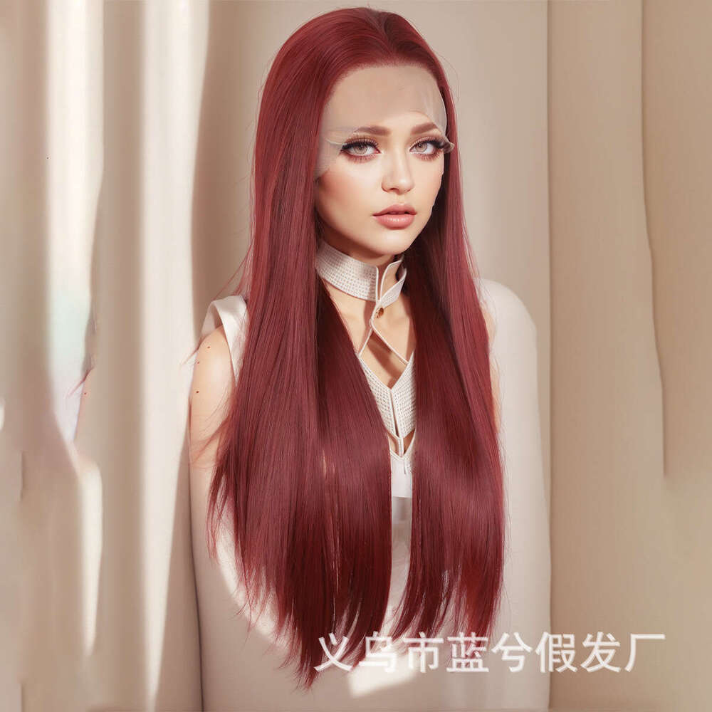 Fashionable New 28 Inch 13 * 4 Front Lace Bury Long Straight Hair With Medium Split High-Temperature Silk Synthetic Wig Kq2 Kq2