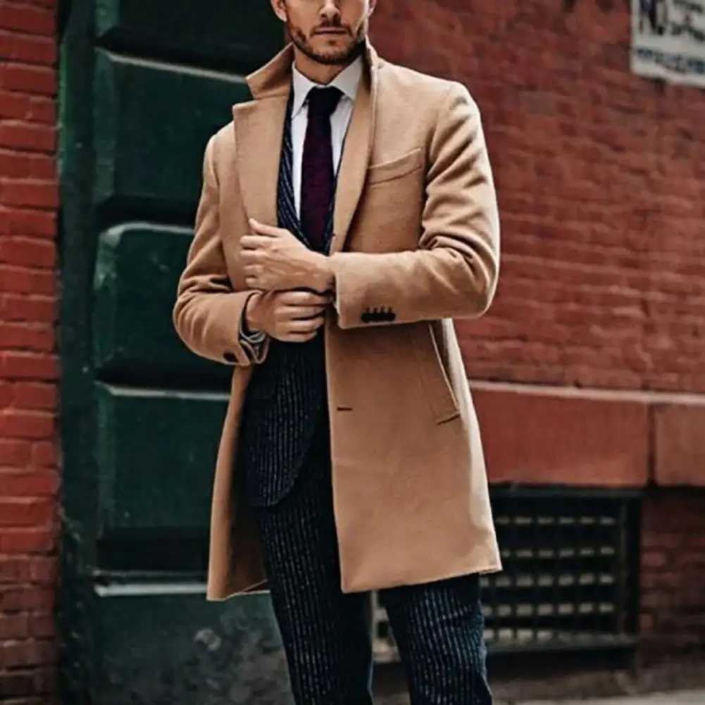 Classic Autumn Winter Long Jacket Men Khaki Trench Coat Single-breasted Turn-down Collar British Style Formal Thermal Men Coat W241228