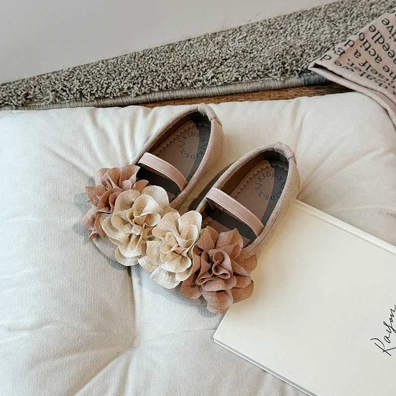 Flowers 3D Children Flats Shoes Spring PU Soft Sole Toddler Girls Princess Shoes Non Slip Elastic Band Kids Fashion Shoes W241228