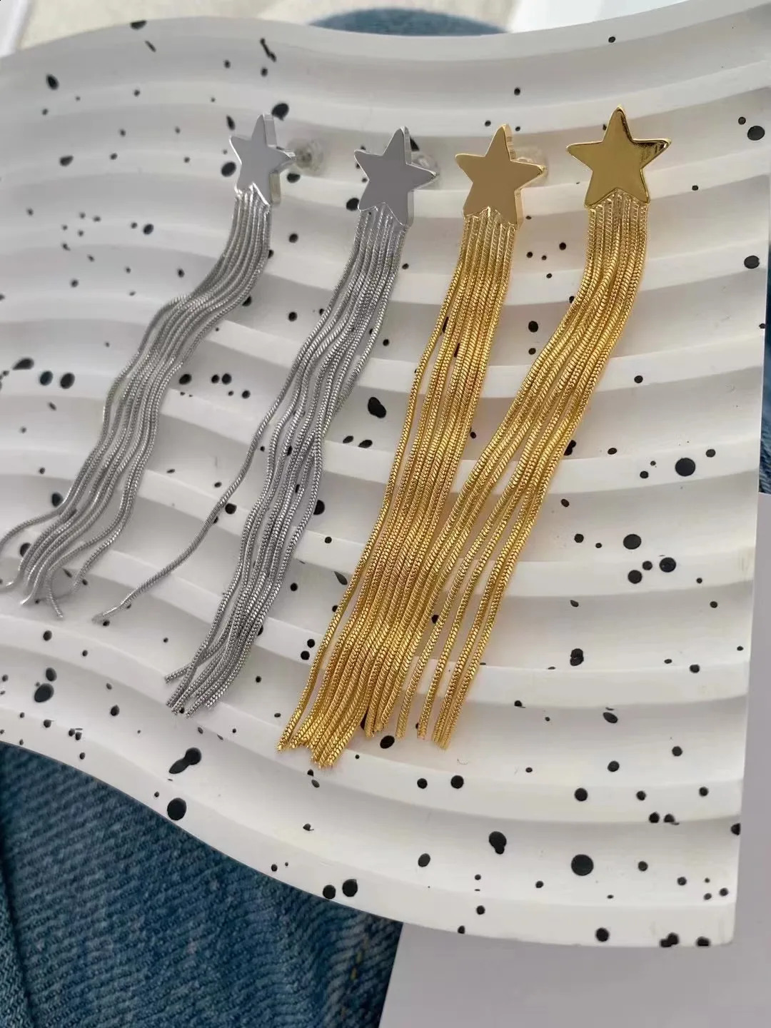 3 Pairs Fashion Star Tassel Dangle Earrings for Women Korean Gold Color Metal Punk Long Chains Stud Earings Femme Jewelry 241226