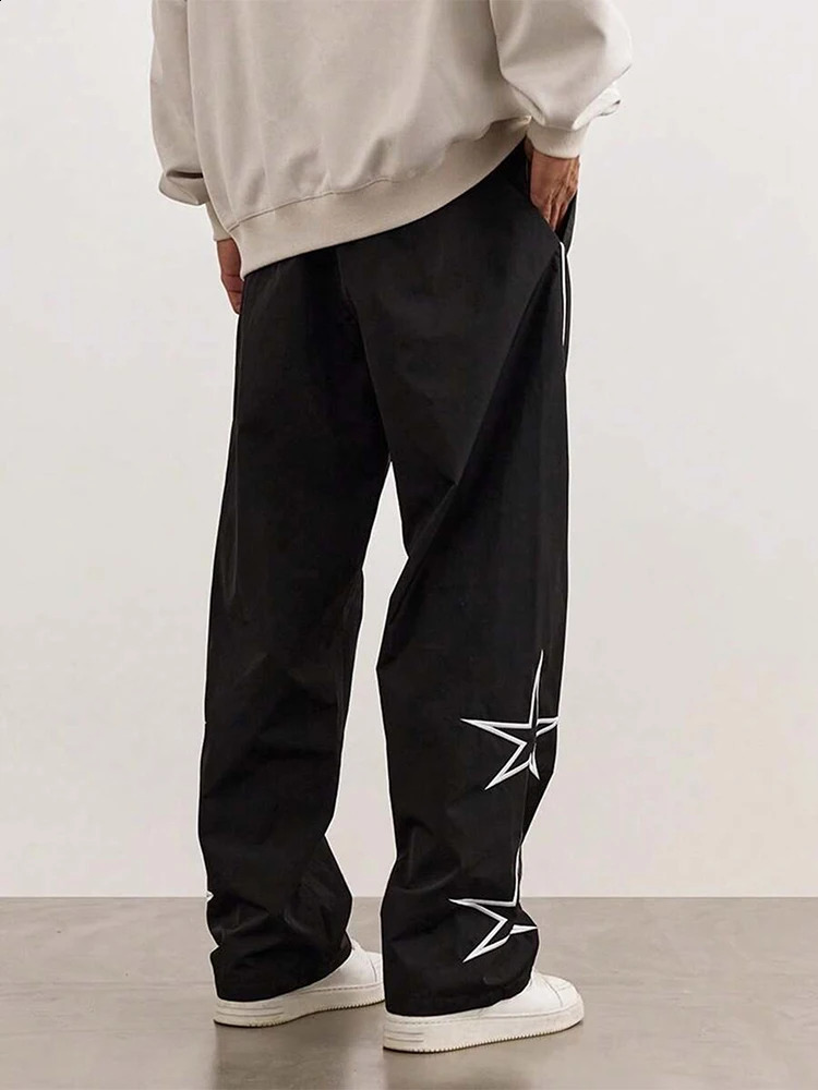 Retro Y2K star embroidered loose pants mens hip-hop brushed straight Trouser Streetwear mens 2025 spring/summer casual pants 241227