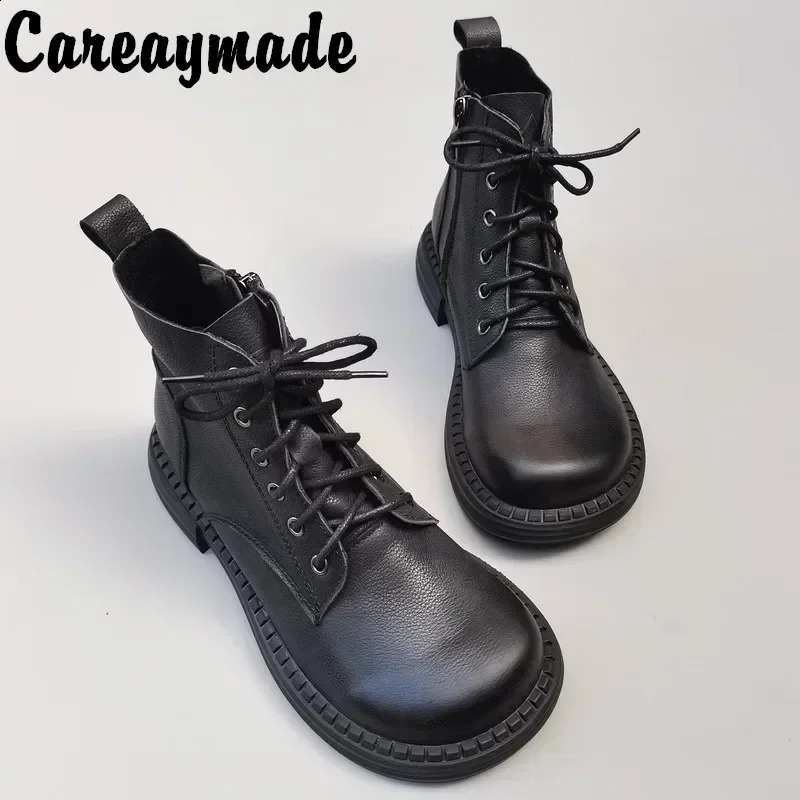 Careaymade100% Genuine leather wide version Casual women big size short bootsMens Pure handmade single boots warm Wool 241223