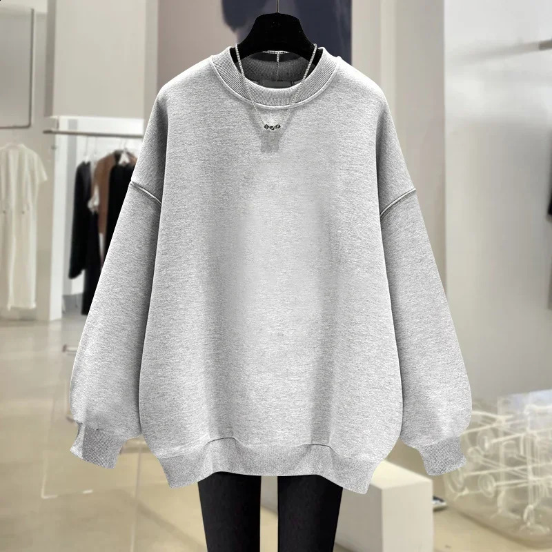 Women Clothing Basic Oneck Pure Cotton Sweatshirts Autumn Loose Casual Solid Poullovers Large Version Simple Allmatch Hoodies 241223