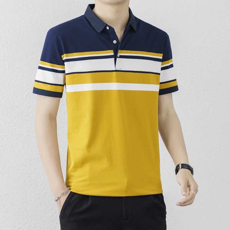 Business Casual Short Sleeve T-shirts Stylish Contrasting Colors Striped Summer New shirt-Neck Mens Clothing Commute shirt Shirts X241228
