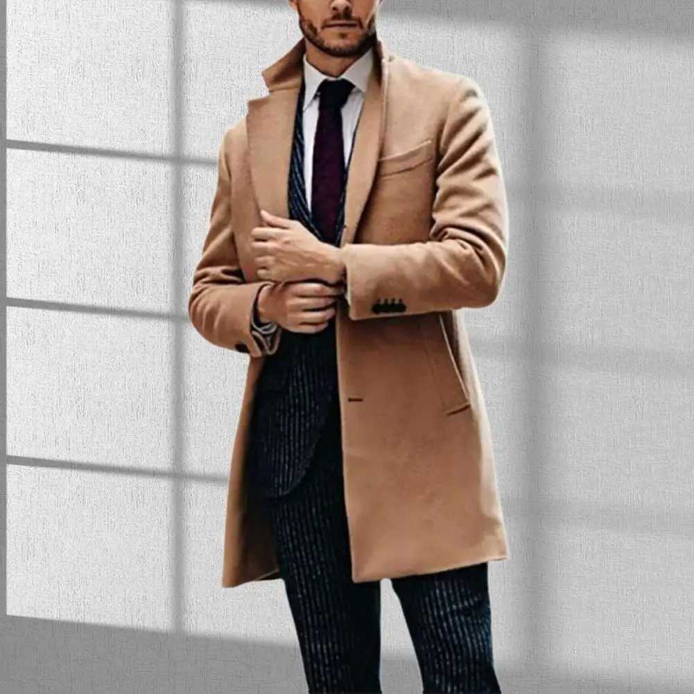 Classic Autumn Winter Long Jacket Men Khaki Trench Coat Single-breasted Turn-down Collar British Style Formal Thermal Men Coat W241228