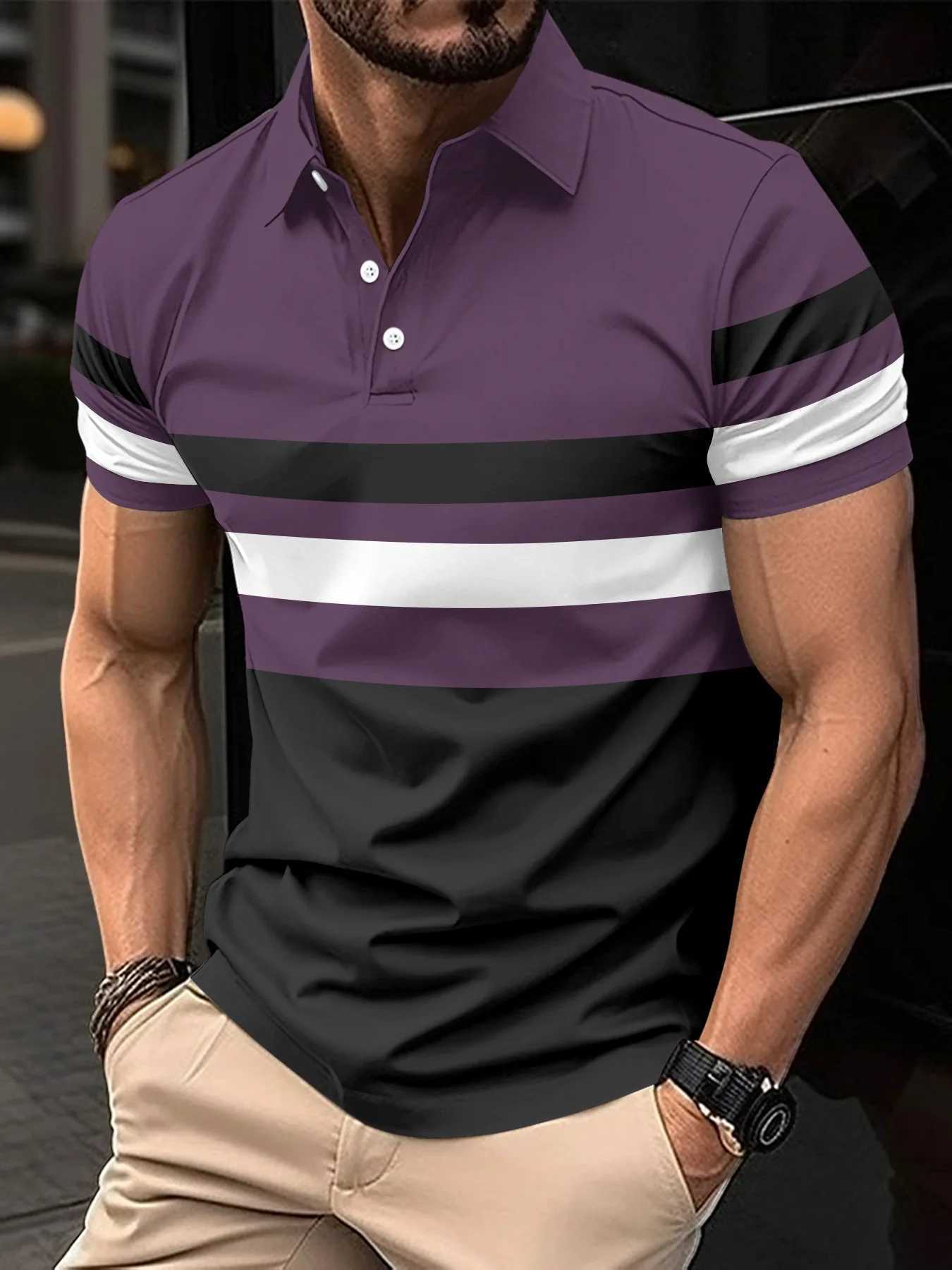 Europe and the United States 2025 Summer New Short sleeved shirt Shirt Striped Mens Sports and Fitness shirt Shirt Top X241228
