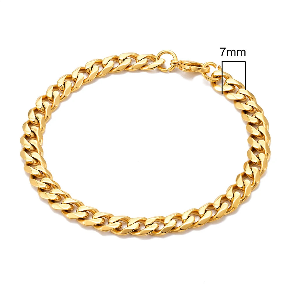 MKENDN Mens Simple 311mm Stainless Steel Gold Plated Dainty Curb Cuban Link Chain Bracelets for Women Stacking Jewelry 241223