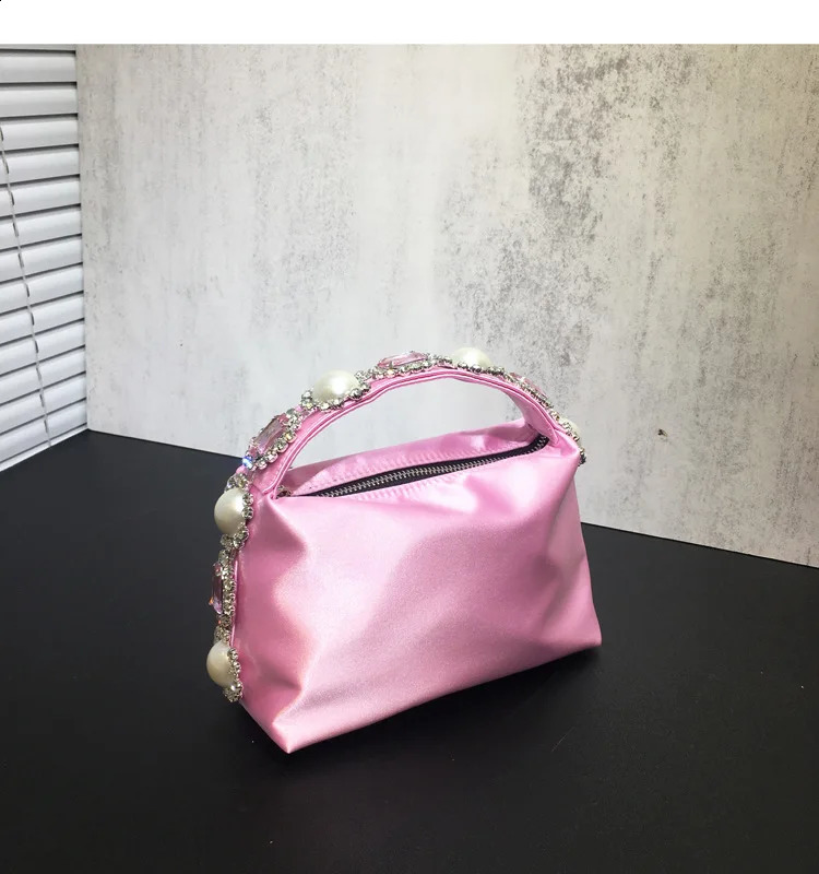 Women Stones Silk Phone Handbag For Wedding Party Evening Handbags Crystal Clutches Lady Floral Top Handle Rhinestone Bags 241228