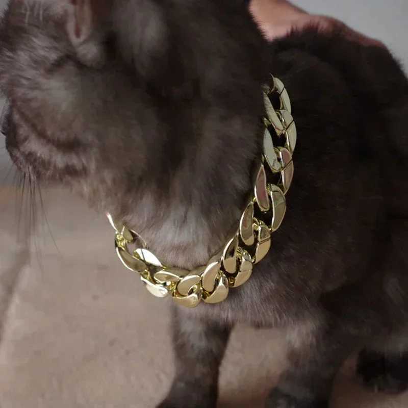 High Quality Fashionable shiny silver/gold dog collar snack chain metal style teddy bear French bulldog necklace pet dog accessories gift T241228