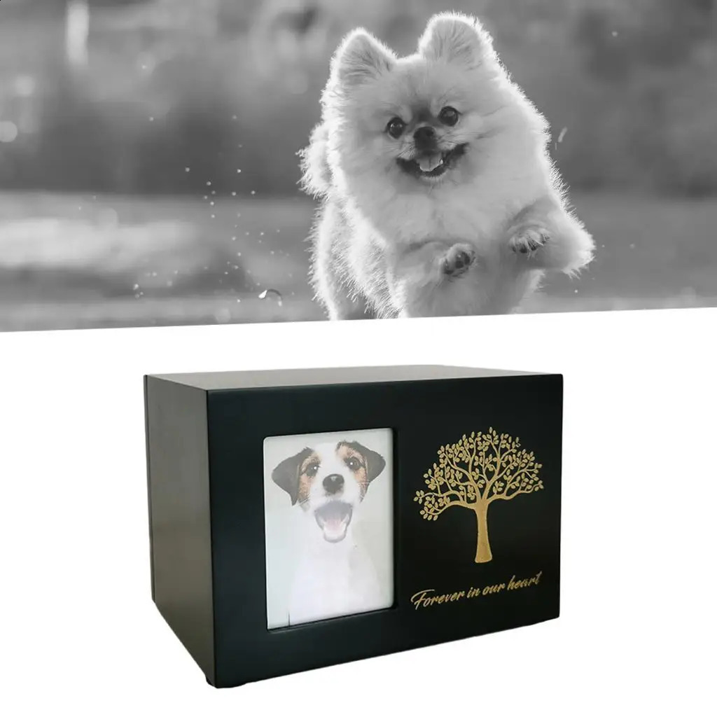 Cremation Urn for Dogs Funeral with Po Frame Wood Cat Ashes Keepsake Box 241225