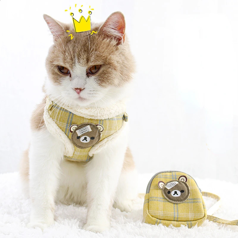 Dog Harness Backpack Set Autumn Warm Adjustable Puppy Cat Harness Vest French Bulldog Chihuahua Pug Outdoor Walking Lead Leash 241227