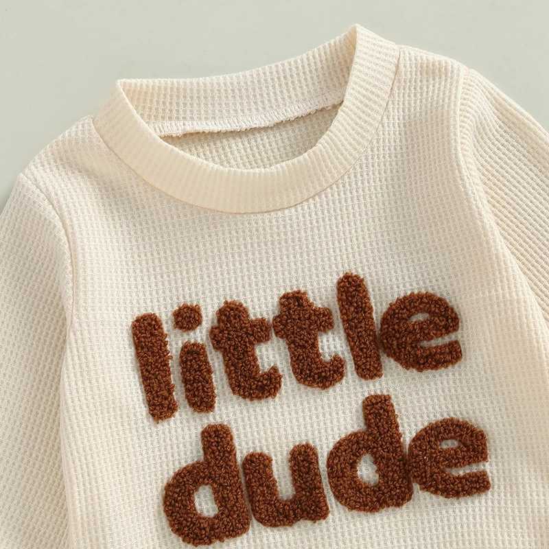 2024-05-21 Lioraitiin Toddler Boy Girl Waffle Outfit Letter Embroidery Long Sleeve Sweatshirt with Elastic Waist Solid Pants Set X241228