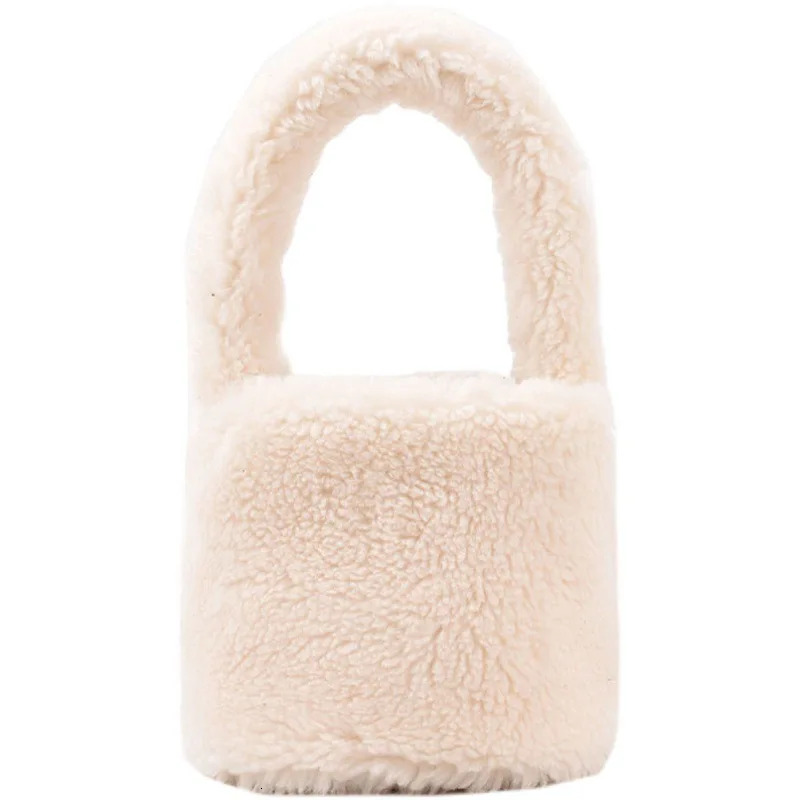 Faux Lamb Wool Women's Small Bucket Bags Winter Fashion Ladies Plush Shoulder Crossbody Bag Soft Furry Purse Female Handbags Convertible Bags