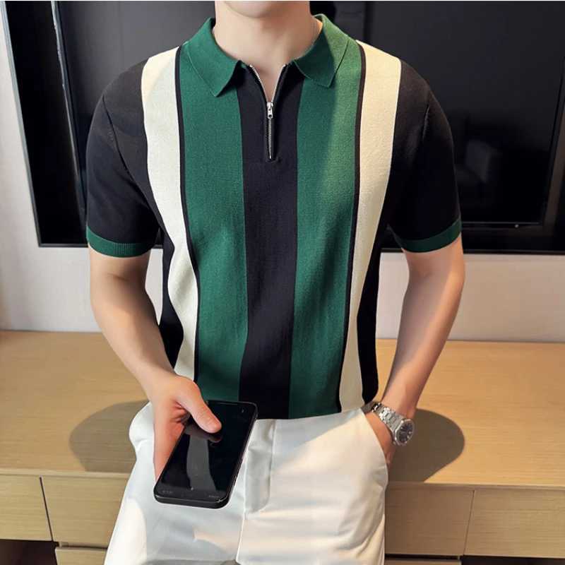 Summer mens knitted short sleeved solid shirt shirt sports business slim fit shirt shirt classic and fashionable shirt shirt X241228