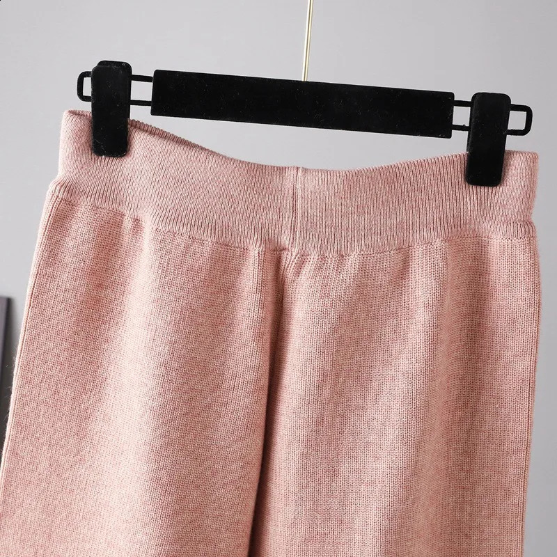 Warm Soft Knited 2 Piece Sets Fall Winter Button n Sweater Tops Conjunto Casual High Waist Baggy Wide Leg Pants Ensemble 241223